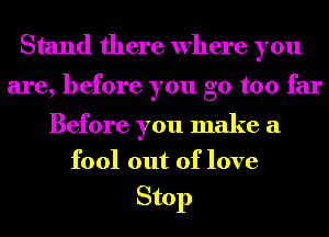 Stand there where you
are, before you go too far

Before you make a
fool out of love

Stop