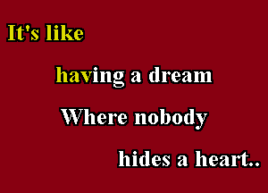 It's like

having a dream

W here nobody

hides a heart.