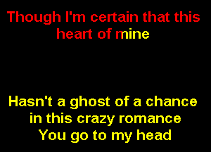 Though I'm certain that this
heart of mine

Hasn't a ghost of a chance
in this crazy romance
You go to my head