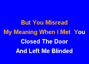 But You Misread
My Meaning When I Met You

Closed The Door
And Left Me Blinded