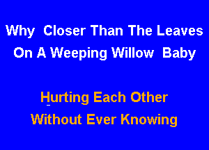 Why Closer Than The Leaves
On A Weeping Willow Baby

Hurting Each Other
Without Ever Knowing