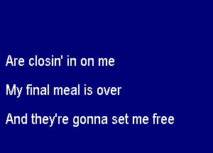 Are closin' in on me

My fmal meal is over

And theYre gonna set me free