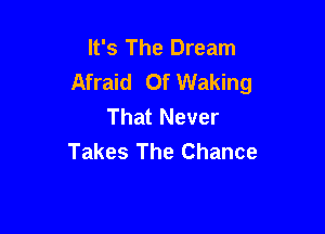 It's The Dream
Afraid Of Waking
That Never

Takes The Chance
