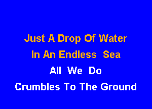 Just A Drop Of Water

In An Endless Sea
All We Do
Crumbles To The Ground
