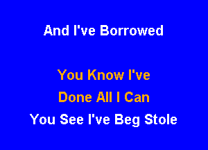 And I've Borrowed

You Know I've
Done All I Can
You See I've Beg Stole