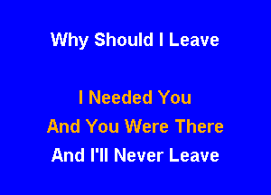 Why Should I Leave

I Needed You
And You Were There
And I'll Never Leave