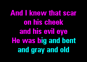 And I knew that scar
on his cheek

and his evil eye
He was big and bent
and gray and old