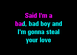 Said I'm a
had, bad boy and

I'm gonna steal
your love
