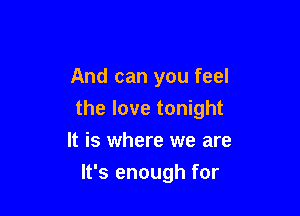 And can you feel

the love tonight

It is where we are
It's enough for