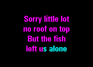 Sorry little lot
no roof on top

But the fish
left us alone