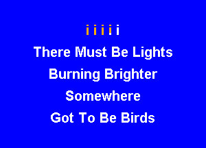 There Must Be Lights

Burning Brighter
Somewhere
Got To Be Birds