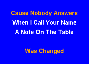 Cause Nobody Answers
When I Call Your Name
A Note On The Table

Was Changed