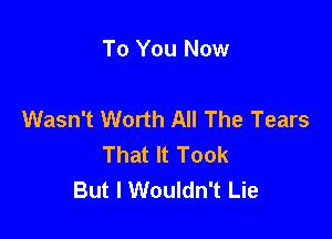 To You Now

Wasn't Worth All The Tears

That It Took
But I Wouldn't Lie