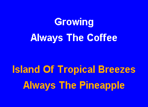 Growing
Always The Coffee

Island Of Tropical Breezes
Always The Pineapple