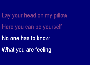 No one has to know

What you are feeling
