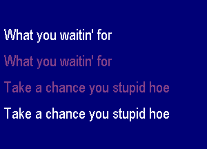 What you waitin' for

Take a chance you stupid hoe
