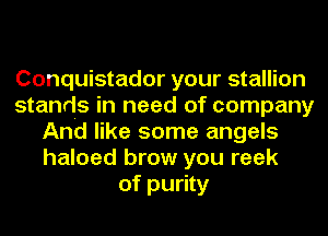 Conquistador your stallion
stands in need of company
And like some angels
haloed brow you reek
of purity
