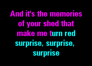 And it's the memories
of your shed that
make me turn red

surprise, surprise,

surprise I