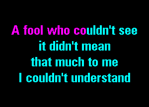 A fool who couldn't see
it didn't mean

that much to me
I couldn't understand