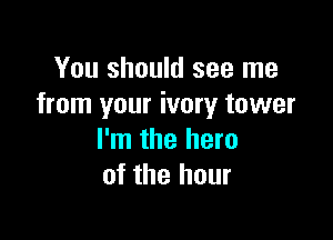 You should see me
from your ivory tower

I'm the hero
of the hour