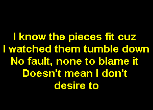 I know the pieces fit cuz
I watched them tumble down
No fault, none to blame it
Doesn't mean I don't
desketo