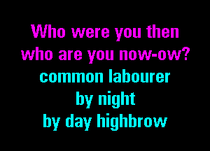 Who were you then
who are you now-ow?

common labourer
by night
by day highbrow