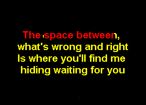 Thespace between,
what's wrong and right

Is where you'll find me
hiding waiting for you