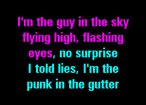 I'm the guy in the sky
flying high, flashing
eyes, no surprise
I told lies, I'm the
punk in the gutter