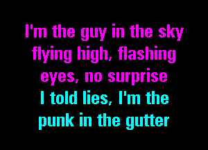 I'm the guy in the sky
flying high, flashing
eyes, no surprise
I told lies, I'm the
punk in the gutter