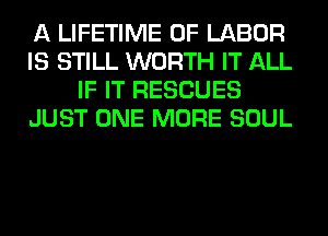 A LIFETIME OF LABOR
IS STILL WORTH IT ALL
IF IT RESCUES
JUST ONE MORE SOUL