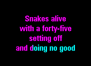 Snakes alive
with a forty-five

setting off
and doing no good