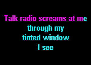 Talk radio screams at me
through my

tinted window
I see