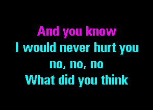 And you know
I would never hurt you

no,no,no
What did you think