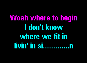 Woah where to begin
I don't know

where we fit in
livin' in si ............. n