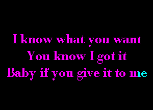 I know What you want
You know I got it
Baby if you give it to me