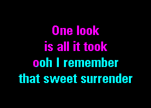 One look
is all it took

ooh I remember
that sweet surrender