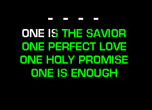 ONE IS THE SAVIOR

ONE PERFECT LOVE

ONE HOLY PROMISE
ONE IS ENOUGH