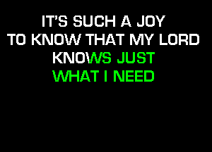 IT'S SUCH A JOY
TO KNOW THAT MY LORD
KNOWS JUST

WHAT I NEED