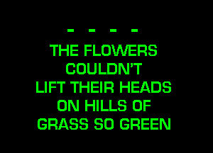 THE FLOWERS
COULDN'T
LIFT THEIR HEADS
0N HILLS 0F

GRASS SD GREEN l