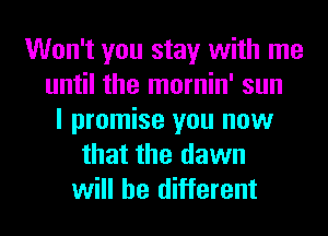 Won't you stay with me
until the mornin' sun
I promise you now
that the dawn
will be different