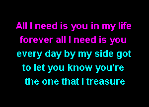 All I need is you in my life
forever all I need is you

every day by my side got
to let you know you're
the one that I treasure