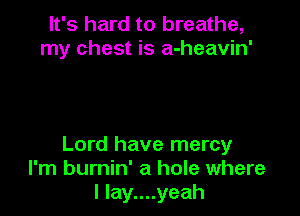 It's hard to breathe,
my chest is a-heavin'

Lord have mercy
I'm burnin' a hole where
I lay....yeah