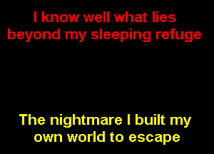 I know well what lies
beyond my sleeping refuge

The nightmare I built my
own world to escape