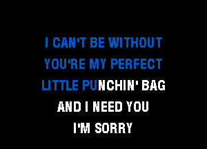 I CAN'T BE WITHOUT
YOU'RE MY PERFECT

LITTLE PUNCHIN' BAG
AND I NEED YOU
I'M SORRY