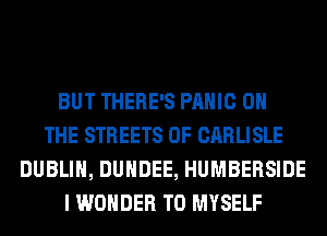 BUT THERE'S PANIC ON
THE STREETS 0F CARLISLE
DUBLIN, DUNDEE, HUMBERSIDE
I WONDER T0 MYSELF