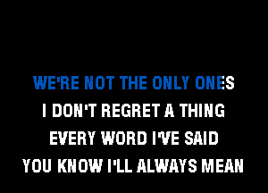 WE'RE NOT THE ONLY ONES
I DON'T REGRET A THING
EVERY WORD I'VE SAID
YOU KN 0W I'LL ALWAYS MEAN