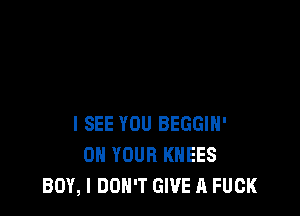 I SEE YOU BEGGIH'
ON YOUR KHEES
BOY, I DON'T GIVE A FUCK