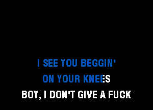 I SEE YOU BEGGIH'
ON YOUR KHEES
BOY, I DON'T GIVE A FUCK