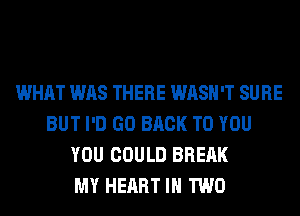 WHAT WAS THERE WASH'T SURE
BUT I'D GO BACK TO YOU
YOU COULD BREAK
MY HEART IN TWO