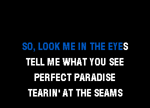 SO, LOOK ME IN THE EYES
TELL ME WHRT YOU SEE
PERFECT PARADISE
TEARIH' AT THE SEAMS